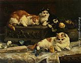 Charles van den Eycken The Three Kittens painting